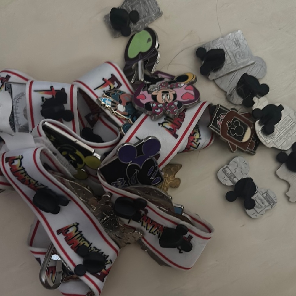 Disney Lanyard with Collectible Pins 8 hidden Mickey pins and 24 total pins